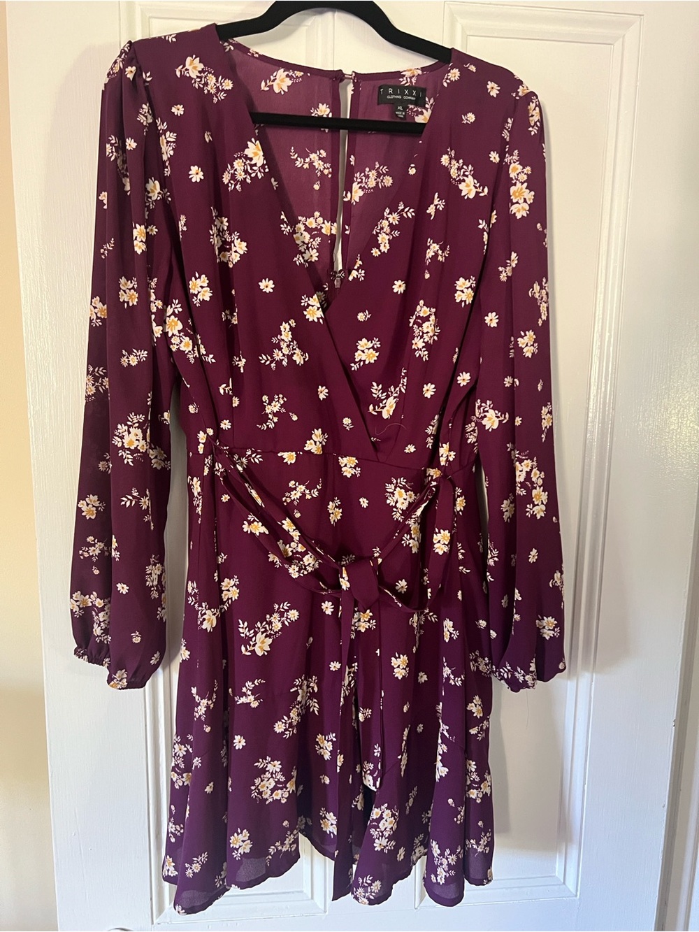 Trixxi Plum Floral Long Sleeve Wrap Dress